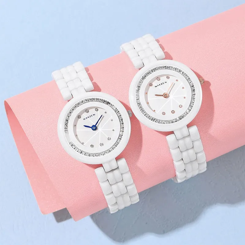 Petal Pattern Mirror Ceramic Women's Watch