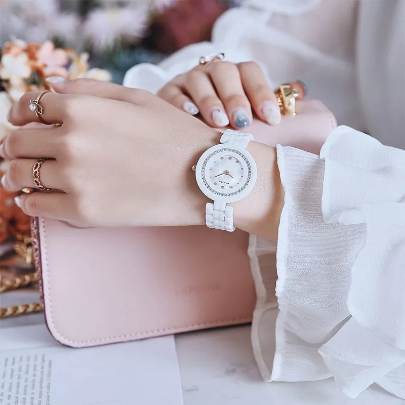 Petal Pattern Mirror Ceramic Women's Watch