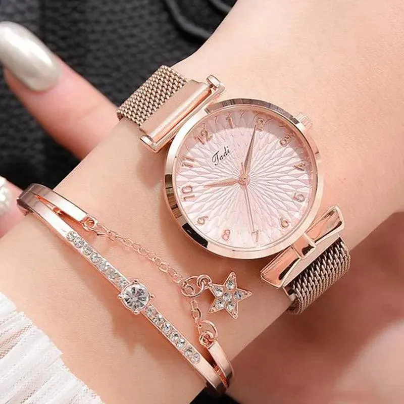 Pink Dial Luxury Quartz Bracelet Watch: Fashion Statement Piece