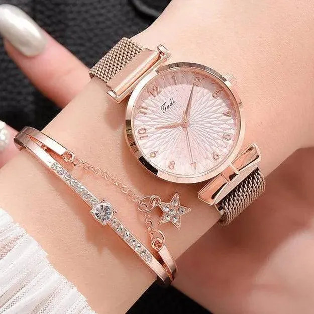 Pink Dial Luxury Quartz Bracelet Watch: Fashion Statement Piece