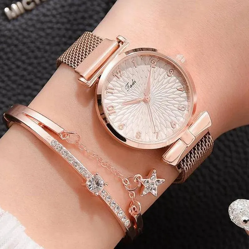 Pink Dial Luxury Quartz Bracelet Watch: Fashion Statement Piece