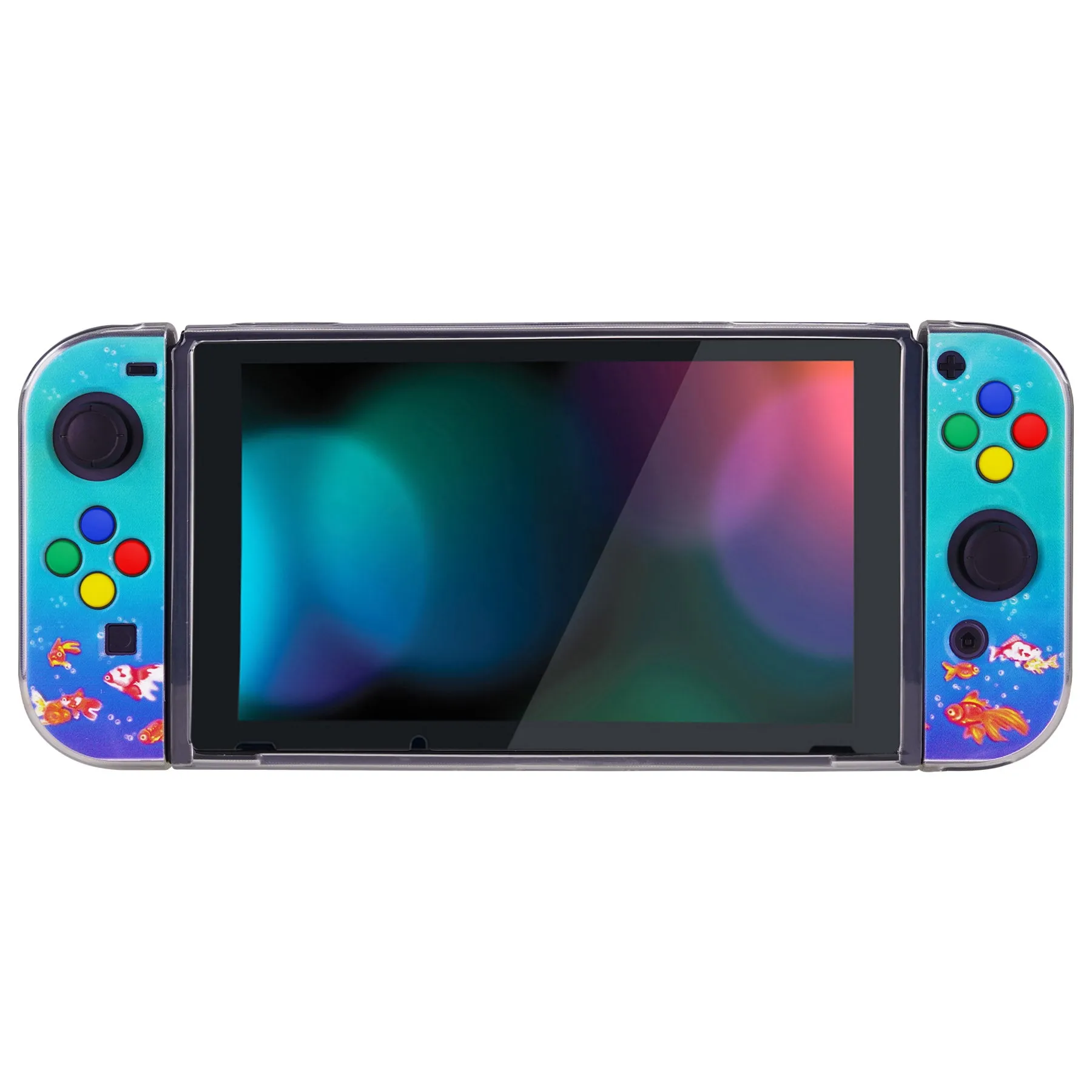 PlayVital Aquarium Girl Protective Case for NS, Soft TPU Slim Case Cover for NS Joycon Console with Colorful ABXY Direction Button Caps - NTU6029