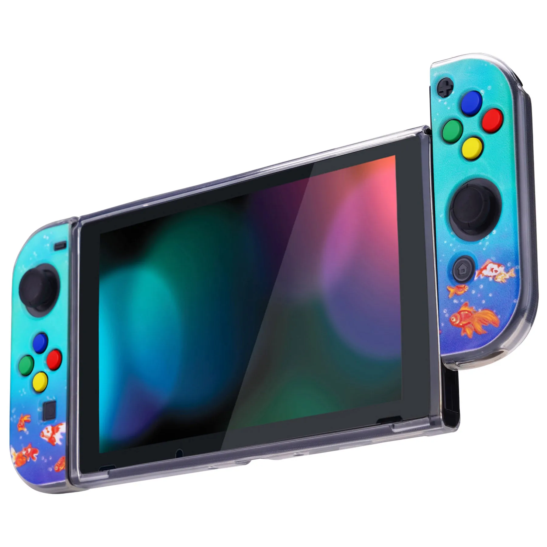 PlayVital Aquarium Girl Protective Case for NS, Soft TPU Slim Case Cover for NS Joycon Console with Colorful ABXY Direction Button Caps - NTU6029