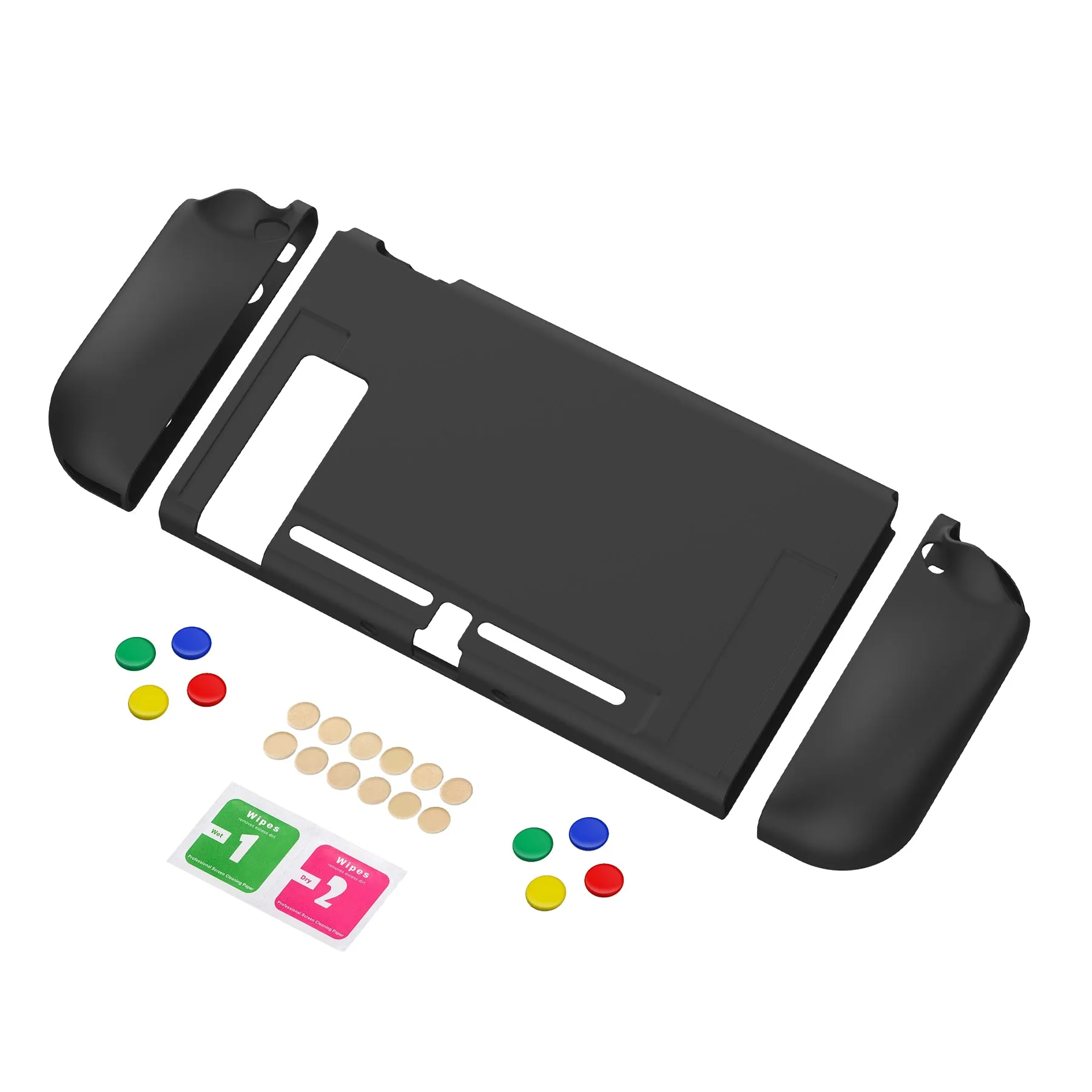 PlayVital Black Protective Case for NS Switch, Soft TPU Slim Case Cover for NS Switch Joy-Con Console with Colorful ABXY Direction Button Caps - NTU6006G2