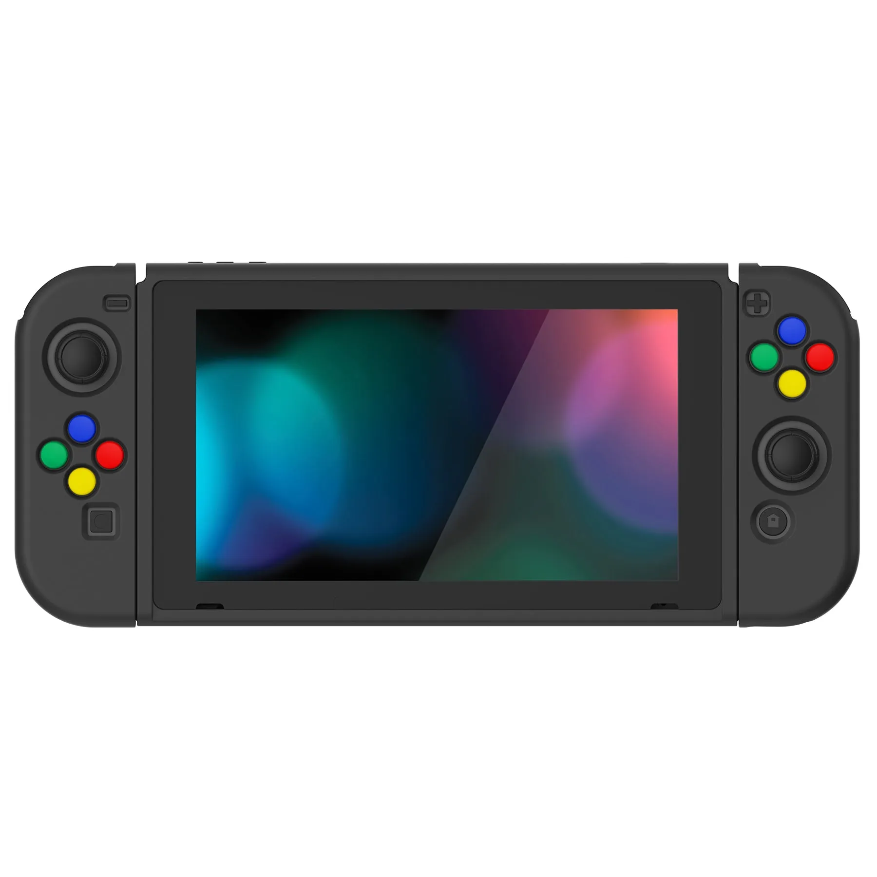 PlayVital Black Protective Case for NS Switch, Soft TPU Slim Case Cover for NS Switch Joy-Con Console with Colorful ABXY Direction Button Caps - NTU6006G2