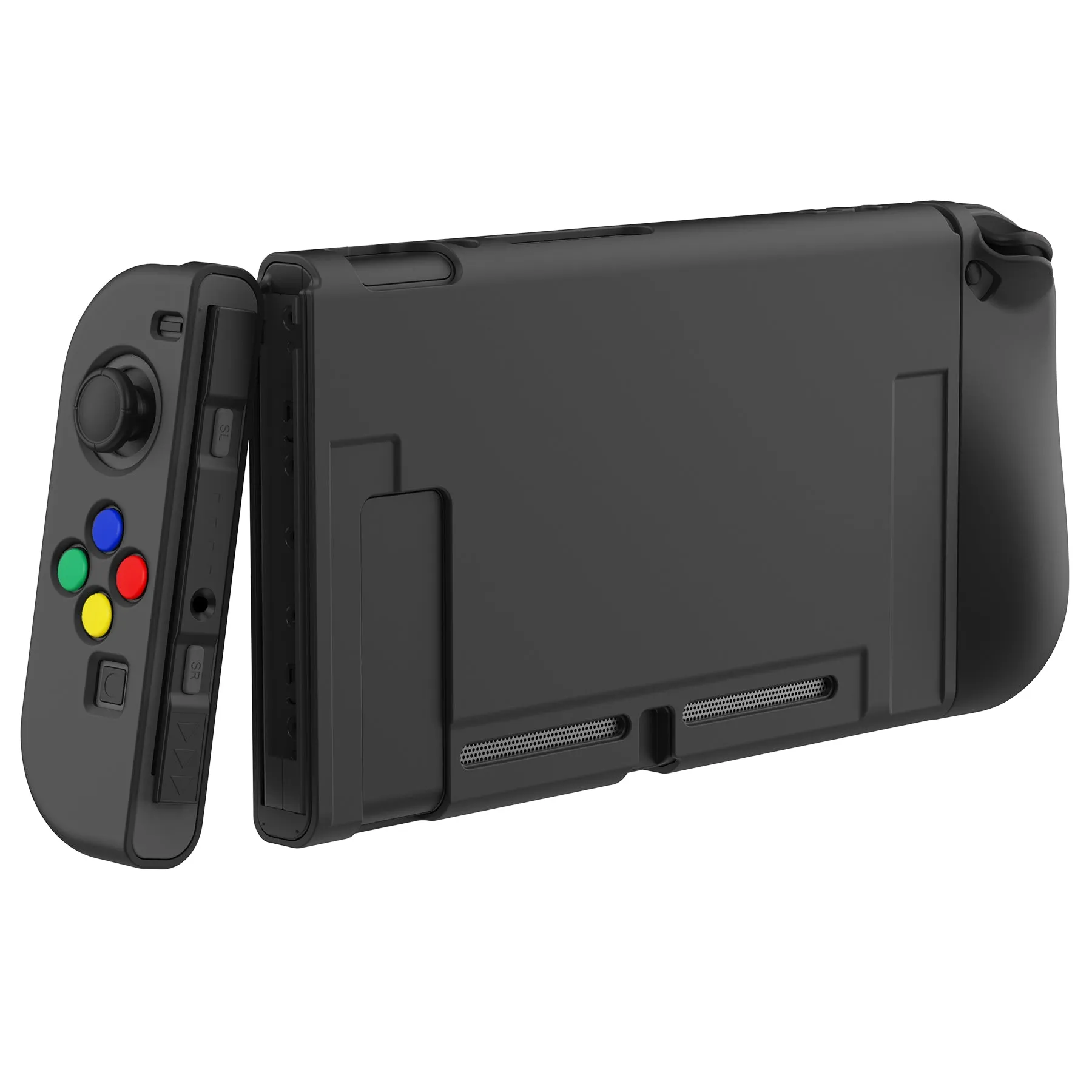 PlayVital Black Protective Case for NS Switch, Soft TPU Slim Case Cover for NS Switch Joy-Con Console with Colorful ABXY Direction Button Caps - NTU6006G2