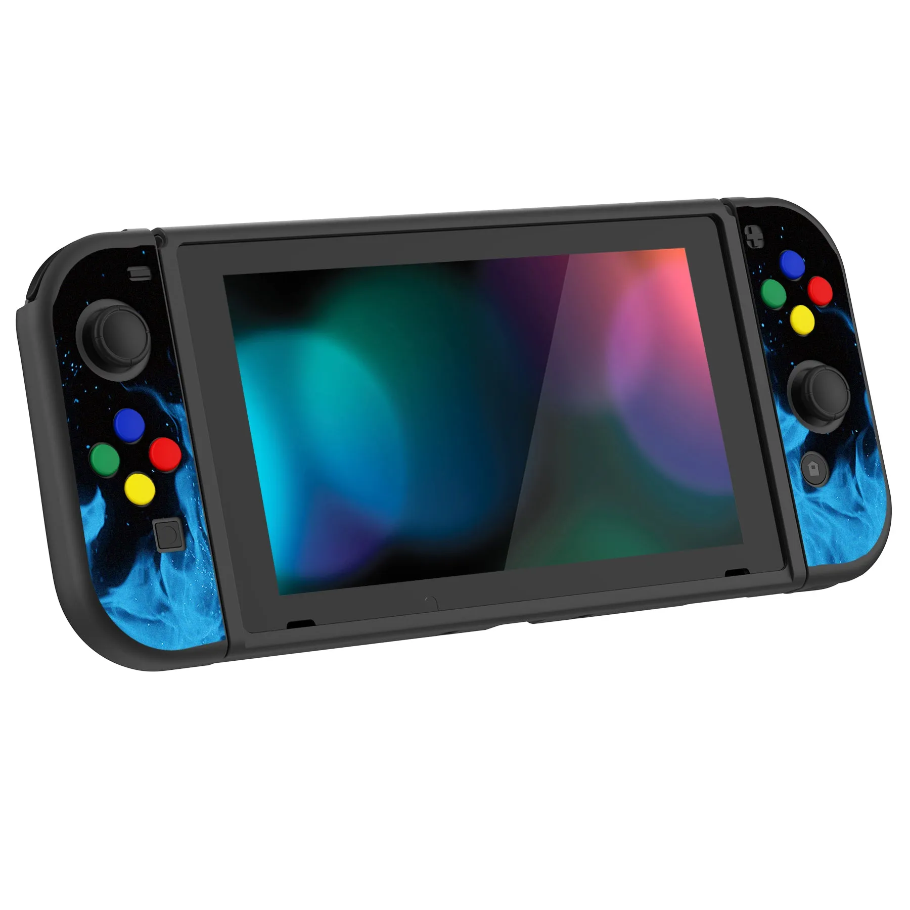 PlayVital Blue Flame Protective Case for NS Switch, Soft TPU Slim Case Cover for NS Switch Joy-Con Console with Colorful ABXY Direction Button Caps - NTU6012G2