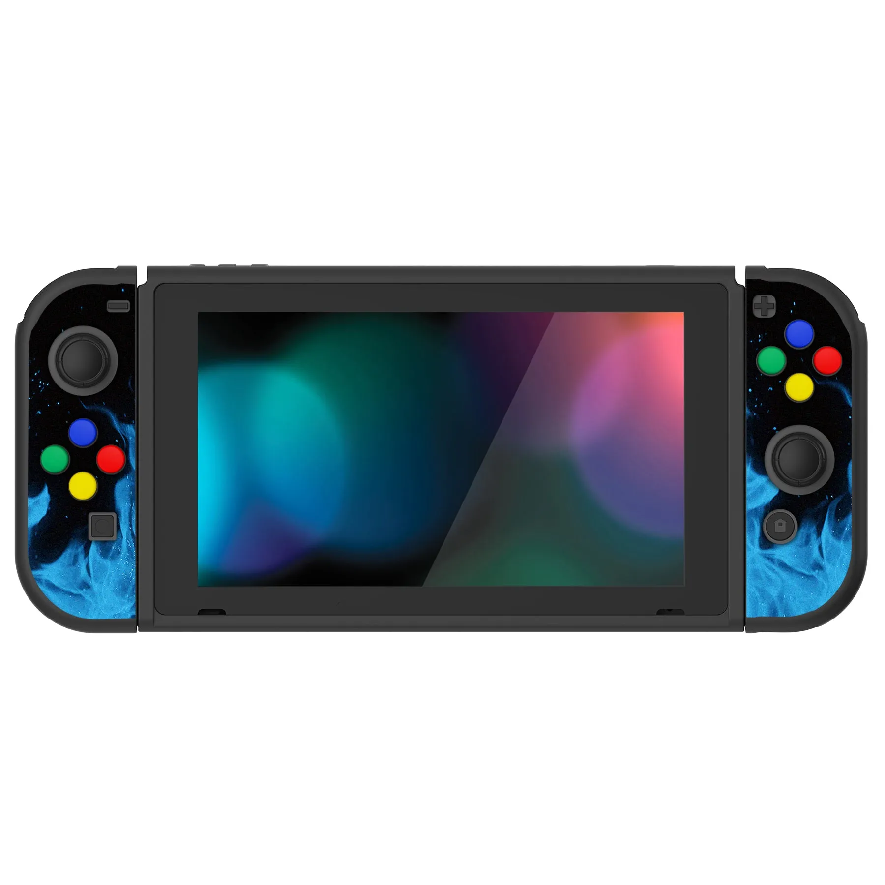 PlayVital Blue Flame Protective Case for NS Switch, Soft TPU Slim Case Cover for NS Switch Joy-Con Console with Colorful ABXY Direction Button Caps - NTU6012G2