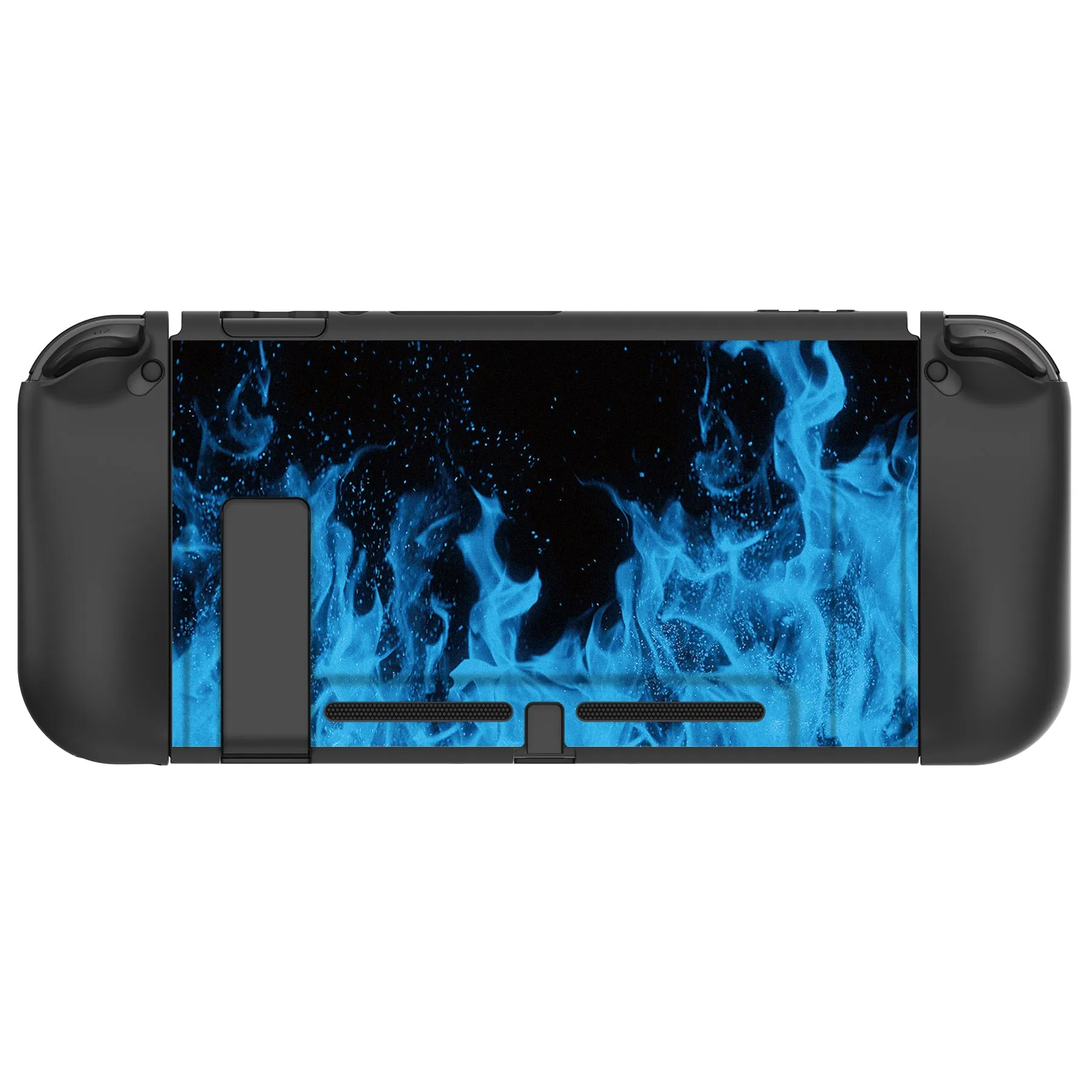 PlayVital Blue Flame Protective Case for NS Switch, Soft TPU Slim Case Cover for NS Switch Joy-Con Console with Colorful ABXY Direction Button Caps - NTU6012G2