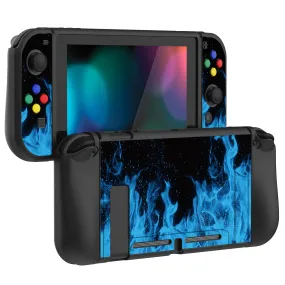 PlayVital Blue Flame Protective Case for NS Switch, Soft TPU Slim Case Cover for NS Switch Joy-Con Console with Colorful ABXY Direction Button Caps - NTU6012G2