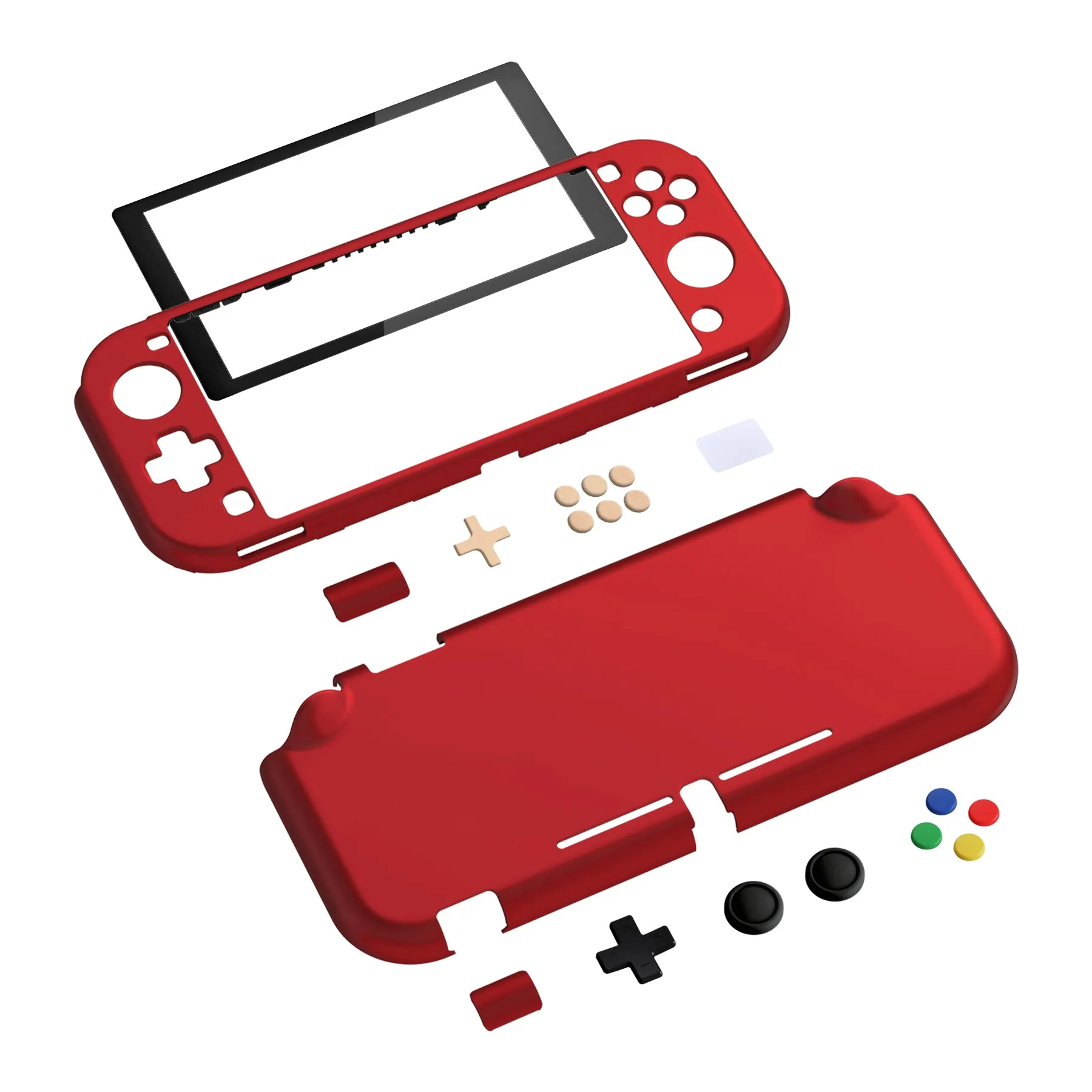 PlayVital Scarlet Red Customized Protective Grip Case for NS Switch Lite, Hard Cover Protector for NS Switch Lite - 1 x Black Border Tempered Glass Screen Protector Included - YYNLP003