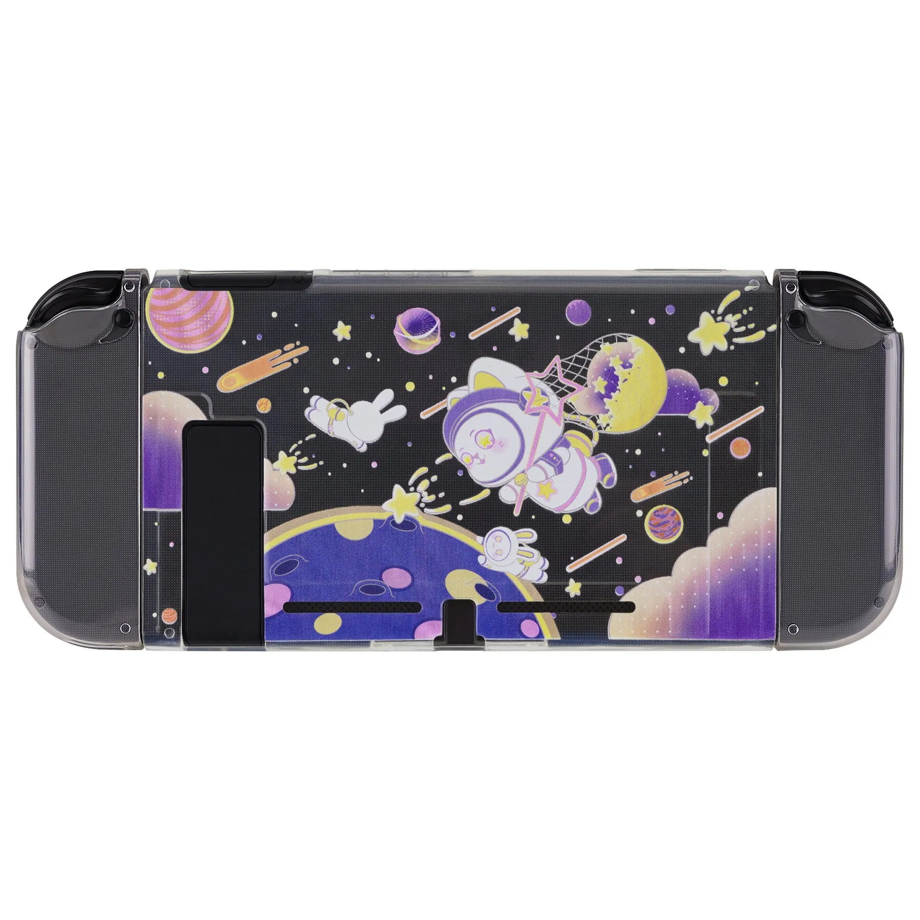 PlayVital Space Cat Protective Case for NS, Soft TPU Slim Case Cover for NS Joycon Console with Colorful ABXY Direction Button Caps - NTU6031