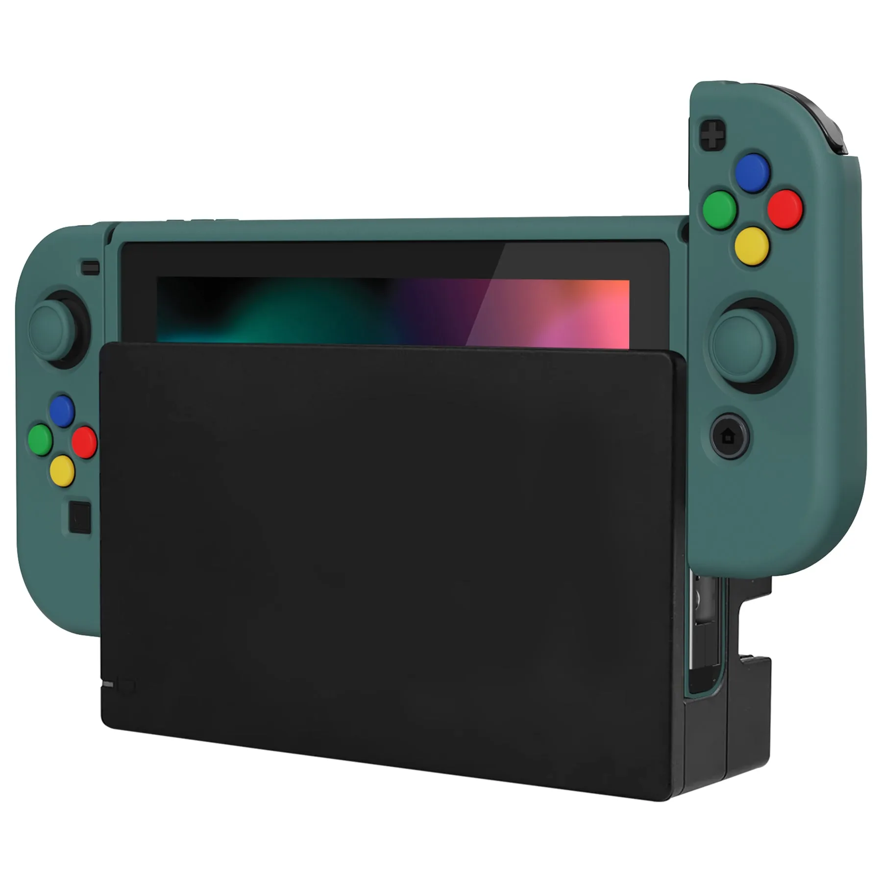 PlayVital ZealProtect Soft Protective Case for Nintendo Switch, Flexible Cover Protector for Nintendo Switch with Tempered Glass Screen Protector & Thumb Grip Caps & ABXY Direction Button Caps - Hunter Green - RNSYM5008