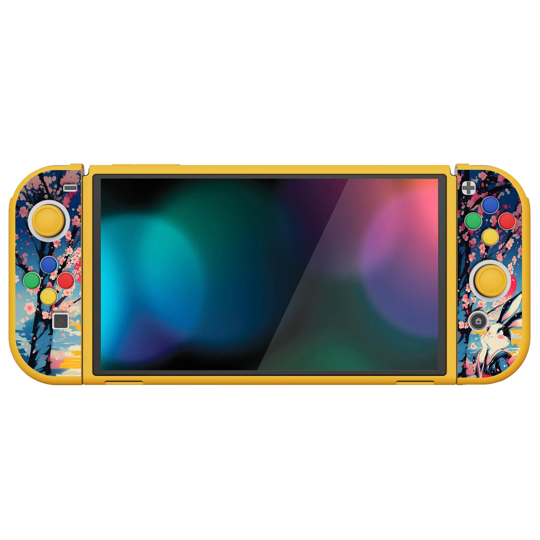 PlayVital ZealProtect Soft Protective Case for Switch OLED, Flexible Protector Joycon Grip Cover for Switch OLED with Thumb Grip Caps & ABXY Direction Button Caps - Blossom POP Bunny - XSOYV6053