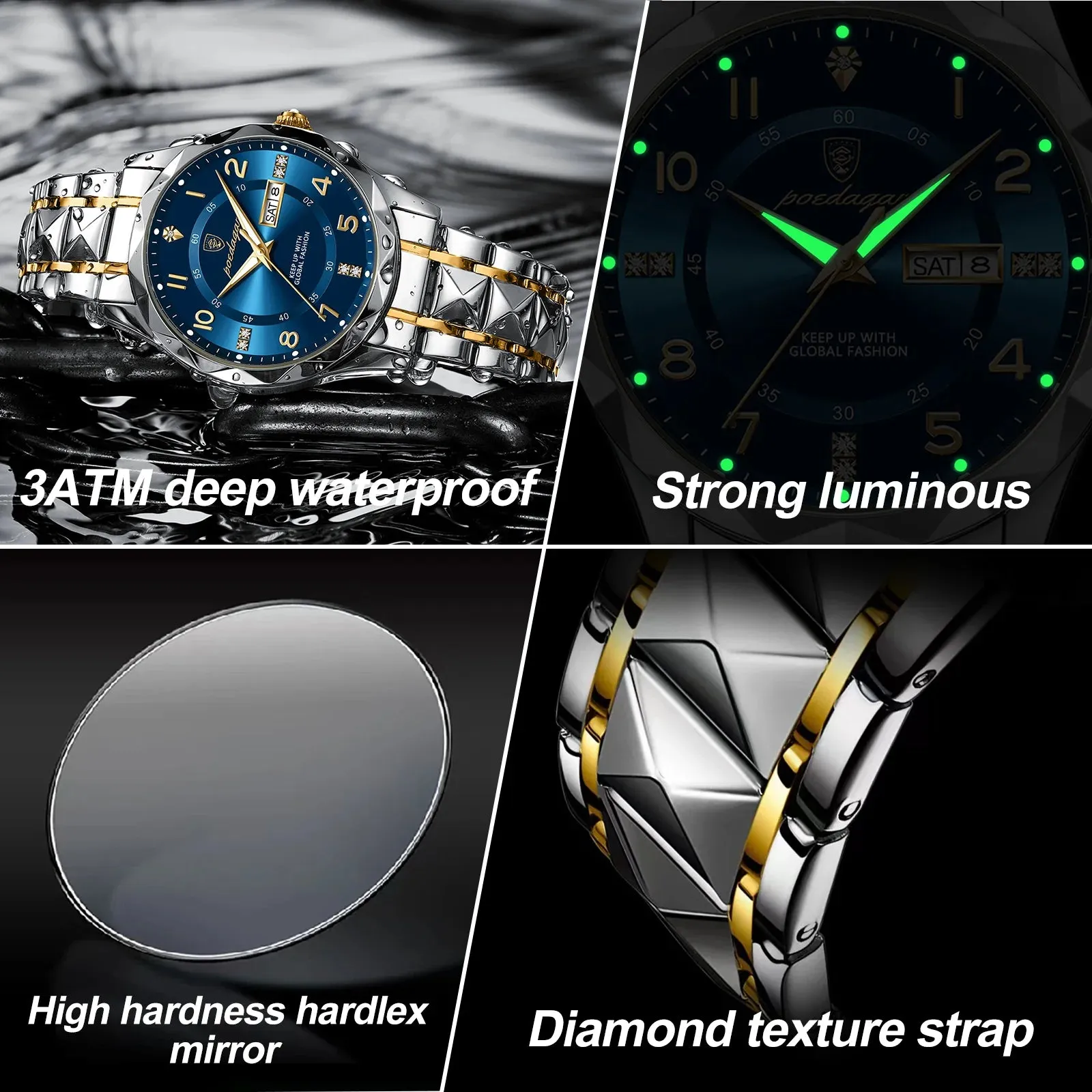 POEDAGAR Luxury Men's Quartz Watch – Waterproof, Date, Luminous