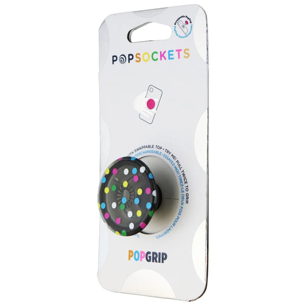 PopSockets PopGrip Expanding Stand and Grip w/ Swappable Top - Black Disco Dots