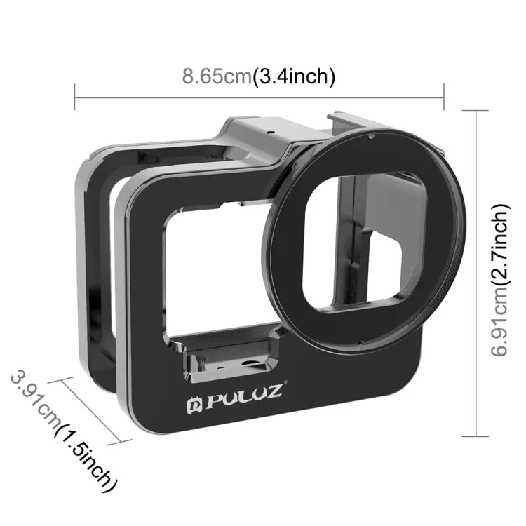 PULUZ for GoPro HERO12 Black /11 Black /10 Black /9 Black Thicken Housing Shell CNC Aluminum Alloy Protective Cage with Insurance Frame & 52mm UV Lens(Black)