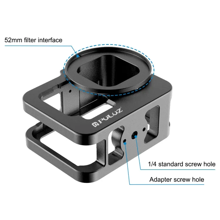 PULUZ for GoPro HERO12 Black /11 Black /10 Black /9 Black Thicken Housing Shell CNC Aluminum Alloy Protective Cage with Insurance Frame & 52mm UV Lens(Black)