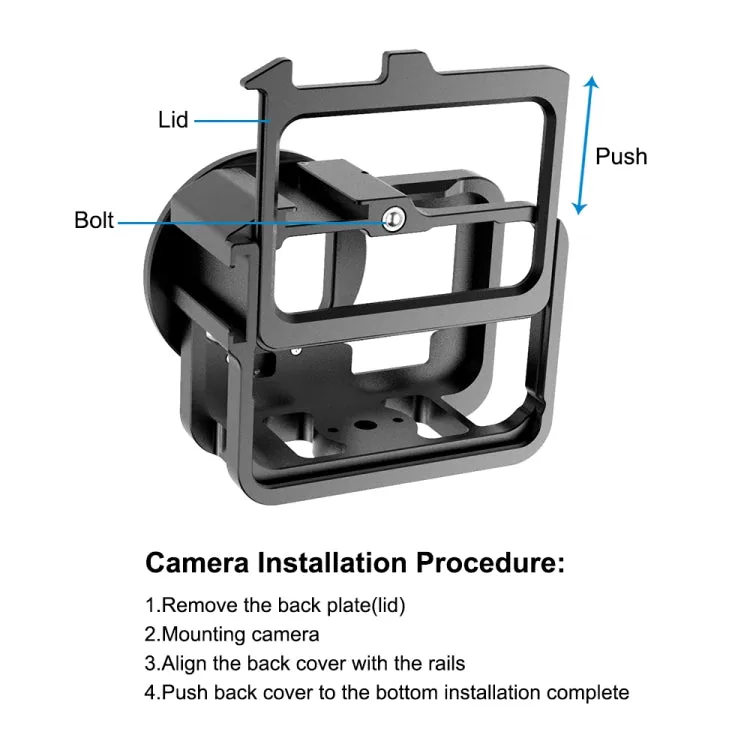 PULUZ for GoPro HERO12 Black /11 Black /10 Black /9 Black Thicken Housing Shell CNC Aluminum Alloy Protective Cage with Insurance Frame & 52mm UV Lens(Black)