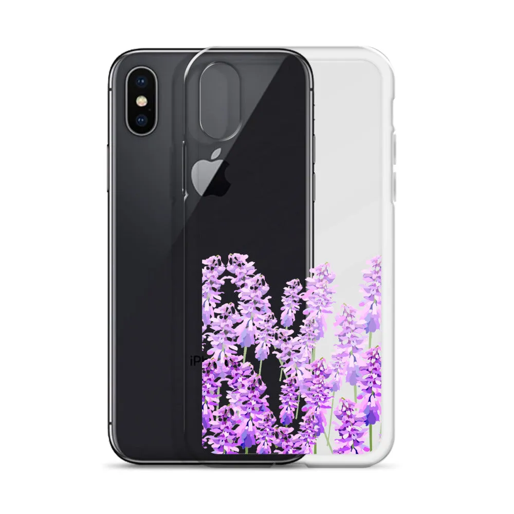 Purple Lavender iPhone 14 13 12 Case, Flowers Floral Clear Transparent Print Cute Aesthetic iPhone 11 Mini SE XS Max XR X 7 8 Cell Phone