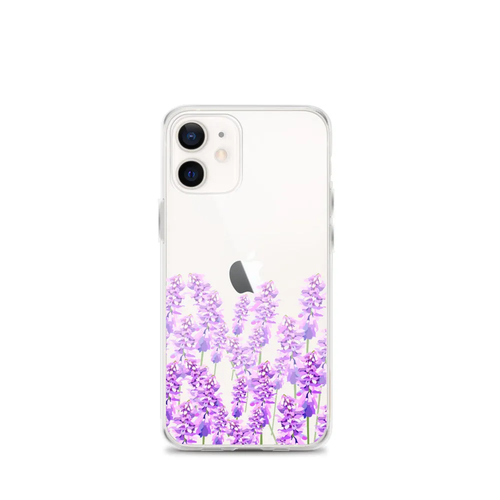 Purple Lavender iPhone 14 13 12 Case, Flowers Floral Clear Transparent Print Cute Aesthetic iPhone 11 Mini SE XS Max XR X 7 8 Cell Phone