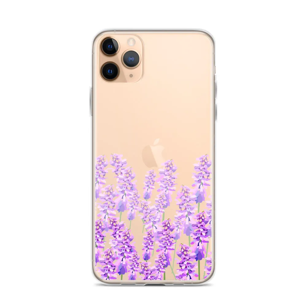 Purple Lavender iPhone 14 13 12 Case, Flowers Floral Clear Transparent Print Cute Aesthetic iPhone 11 Mini SE XS Max XR X 7 8 Cell Phone