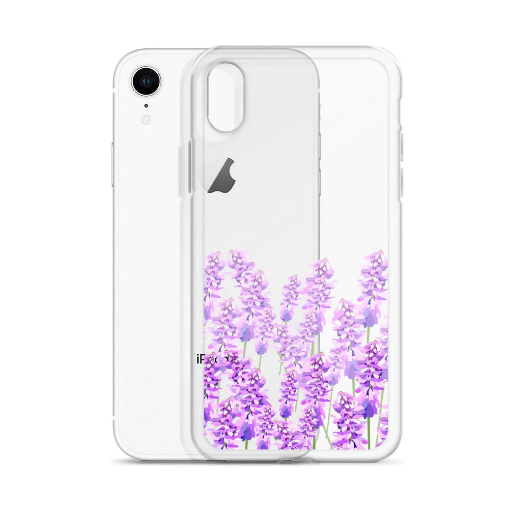 Purple Lavender iPhone 14 13 12 Case, Flowers Floral Clear Transparent Print Cute Aesthetic iPhone 11 Mini SE XS Max XR X 7 8 Cell Phone