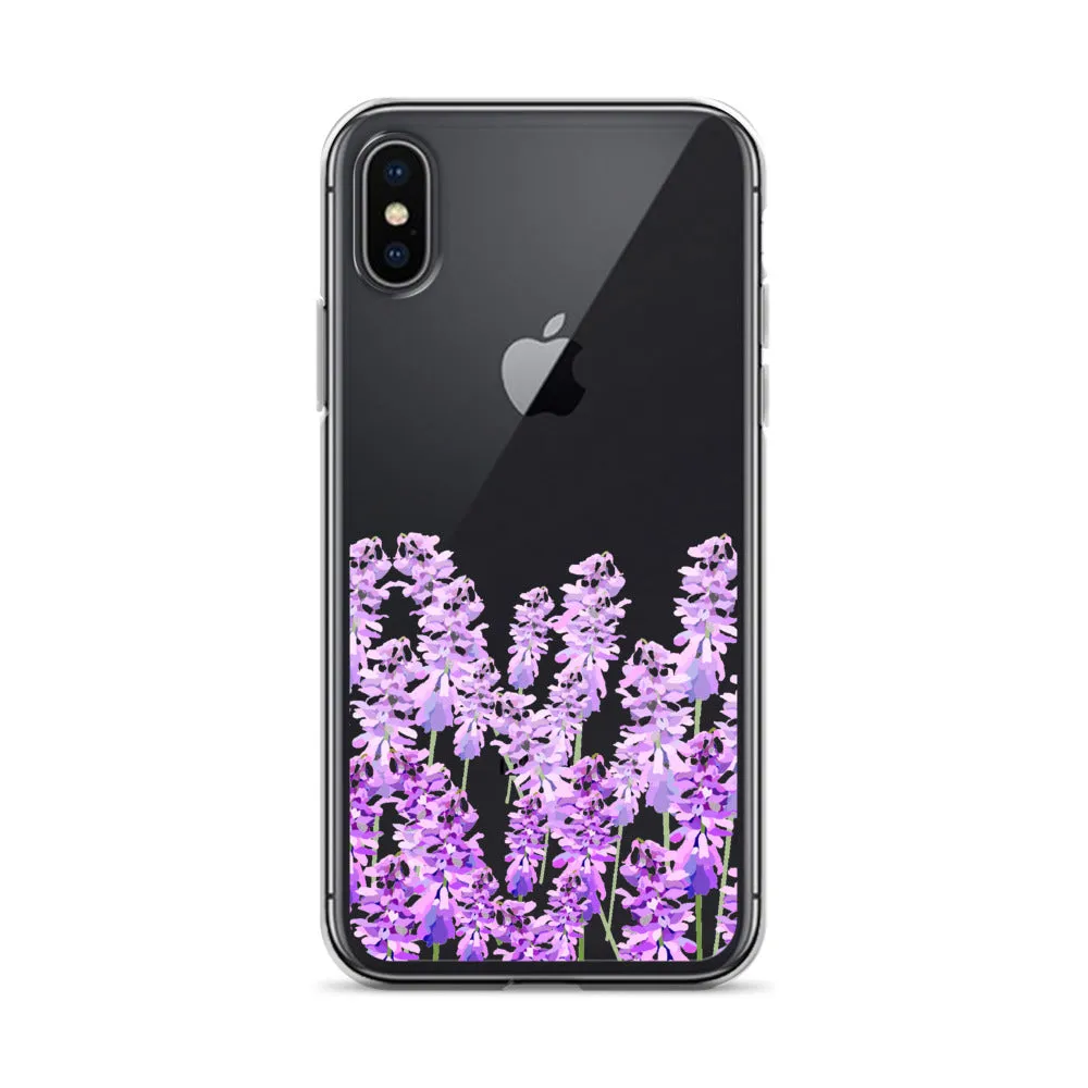 Purple Lavender iPhone 14 13 12 Case, Flowers Floral Clear Transparent Print Cute Aesthetic iPhone 11 Mini SE XS Max XR X 7 8 Cell Phone