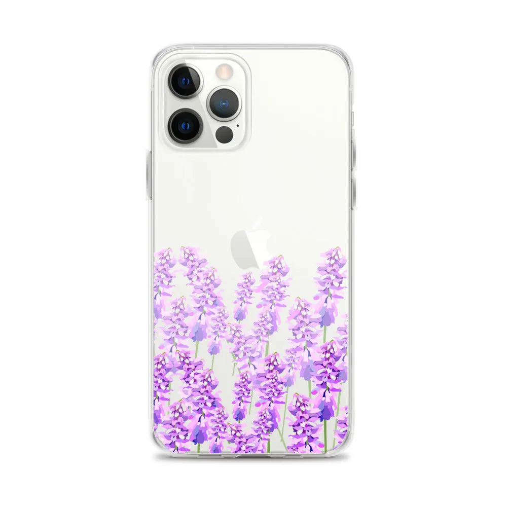 Purple Lavender iPhone 14 13 12 Case, Flowers Floral Clear Transparent Print Cute Aesthetic iPhone 11 Mini SE XS Max XR X 7 8 Cell Phone