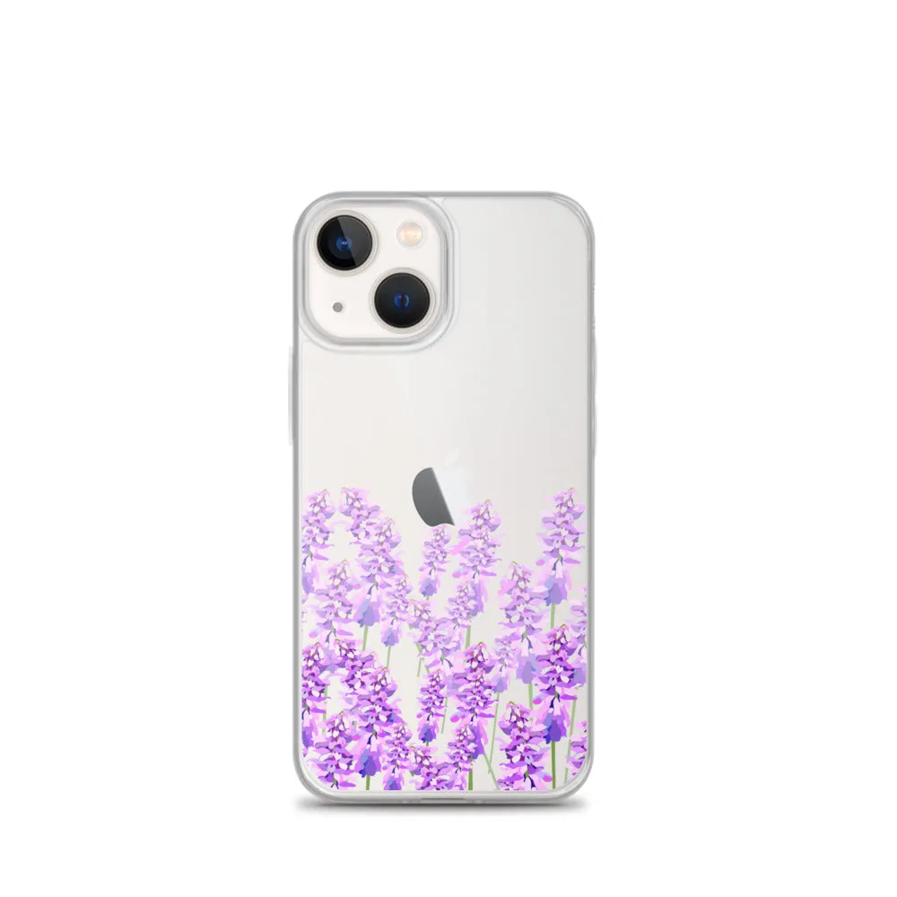 Purple Lavender iPhone 14 13 12 Case, Flowers Floral Clear Transparent Print Cute Aesthetic iPhone 11 Mini SE XS Max XR X 7 8 Cell Phone