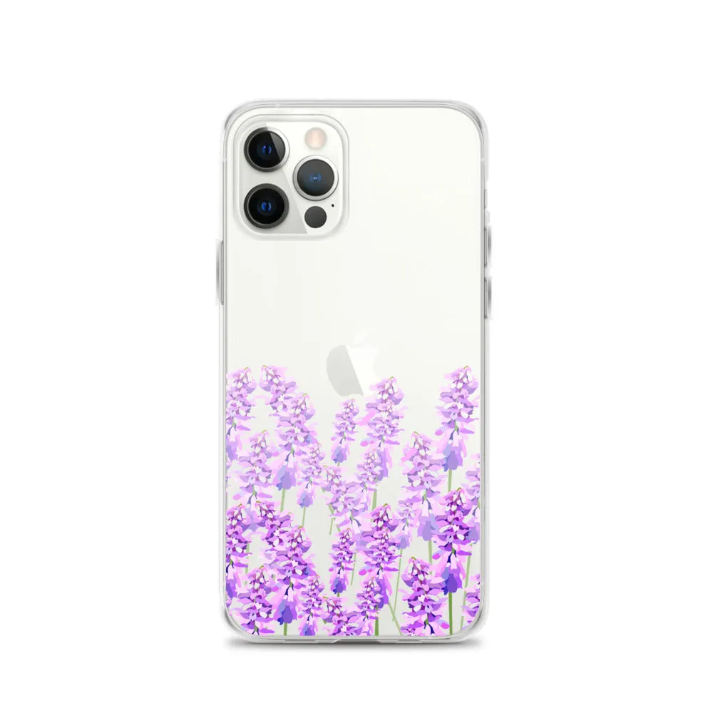 Purple Lavender iPhone 14 13 12 Case, Flowers Floral Clear Transparent Print Cute Aesthetic iPhone 11 Mini SE XS Max XR X 7 8 Cell Phone