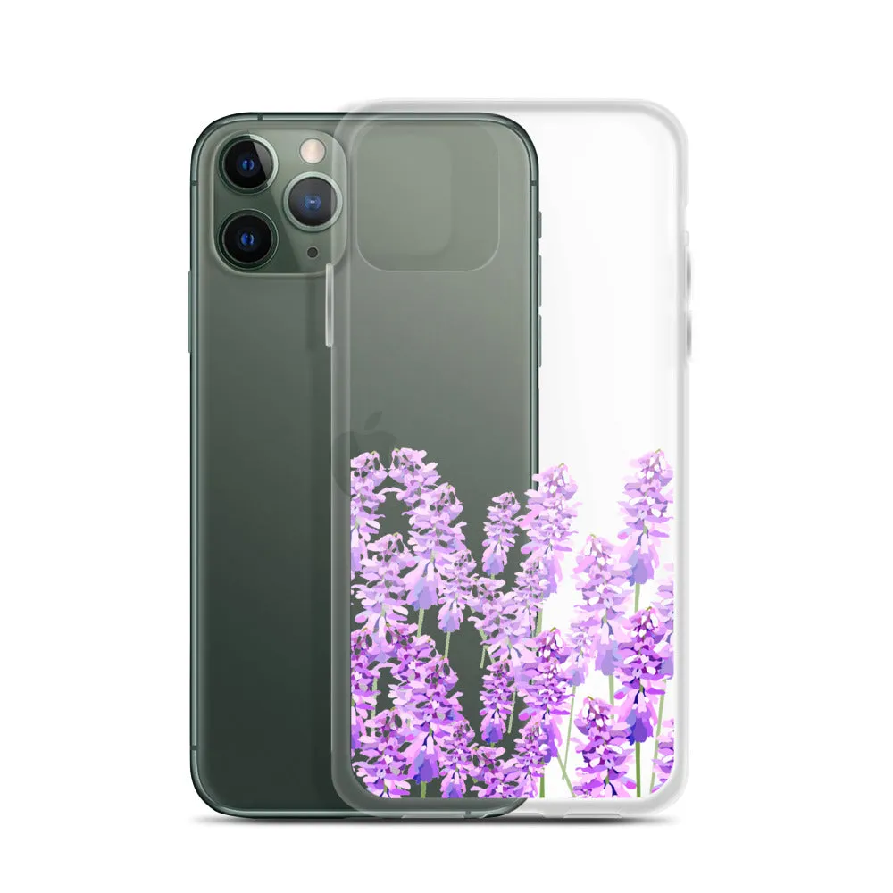 Purple Lavender iPhone 14 13 12 Case, Flowers Floral Clear Transparent Print Cute Aesthetic iPhone 11 Mini SE XS Max XR X 7 8 Cell Phone