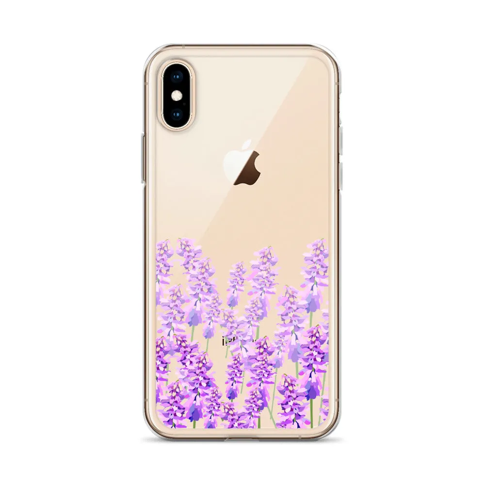 Purple Lavender iPhone 14 13 12 Case, Flowers Floral Clear Transparent Print Cute Aesthetic iPhone 11 Mini SE XS Max XR X 7 8 Cell Phone