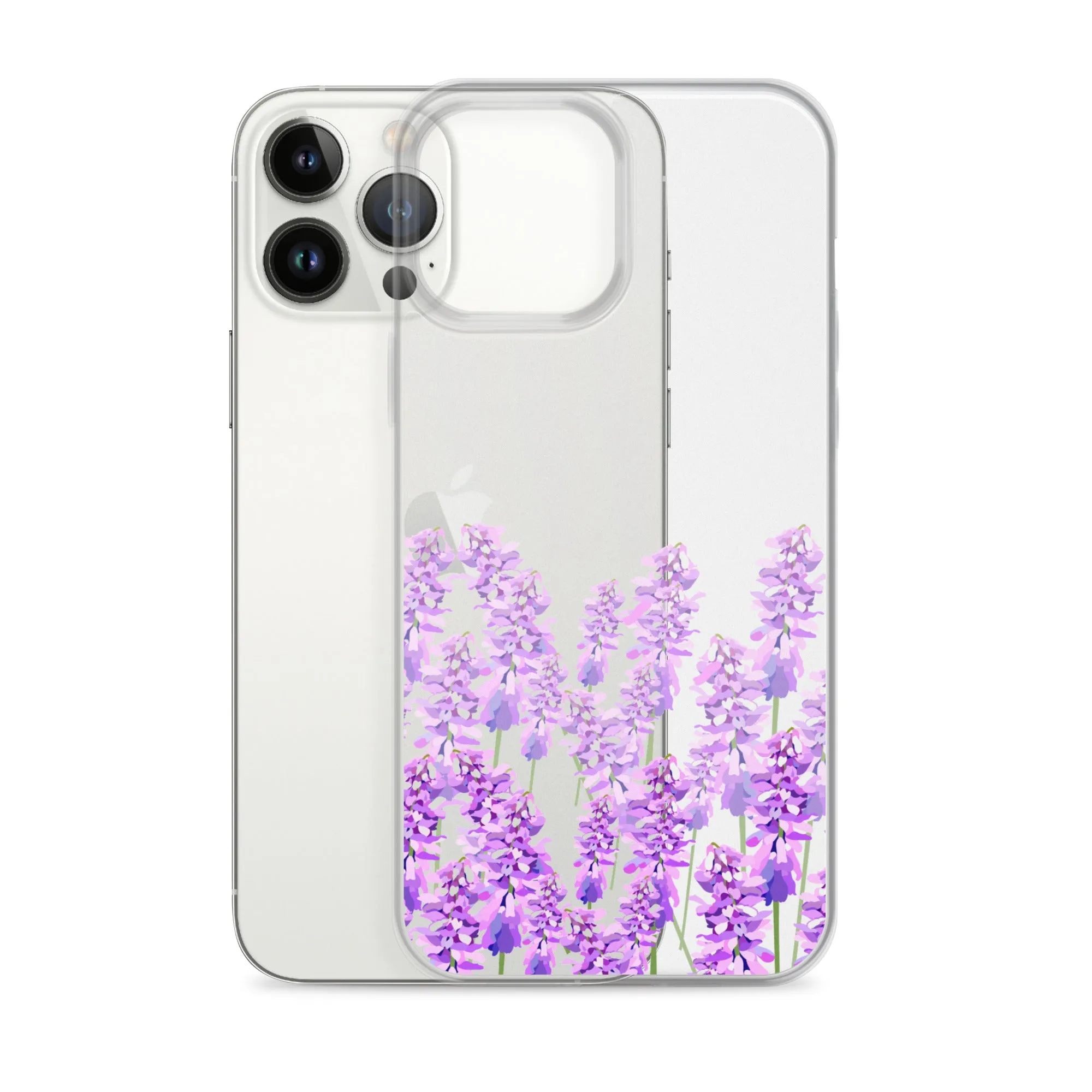 Purple Lavender iPhone 14 13 12 Case, Flowers Floral Clear Transparent Print Cute Aesthetic iPhone 11 Mini SE XS Max XR X 7 8 Cell Phone