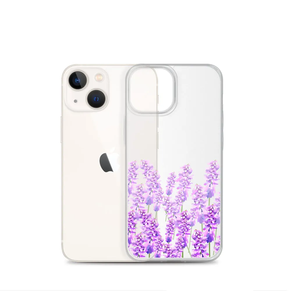 Purple Lavender iPhone 14 13 12 Case, Flowers Floral Clear Transparent Print Cute Aesthetic iPhone 11 Mini SE XS Max XR X 7 8 Cell Phone