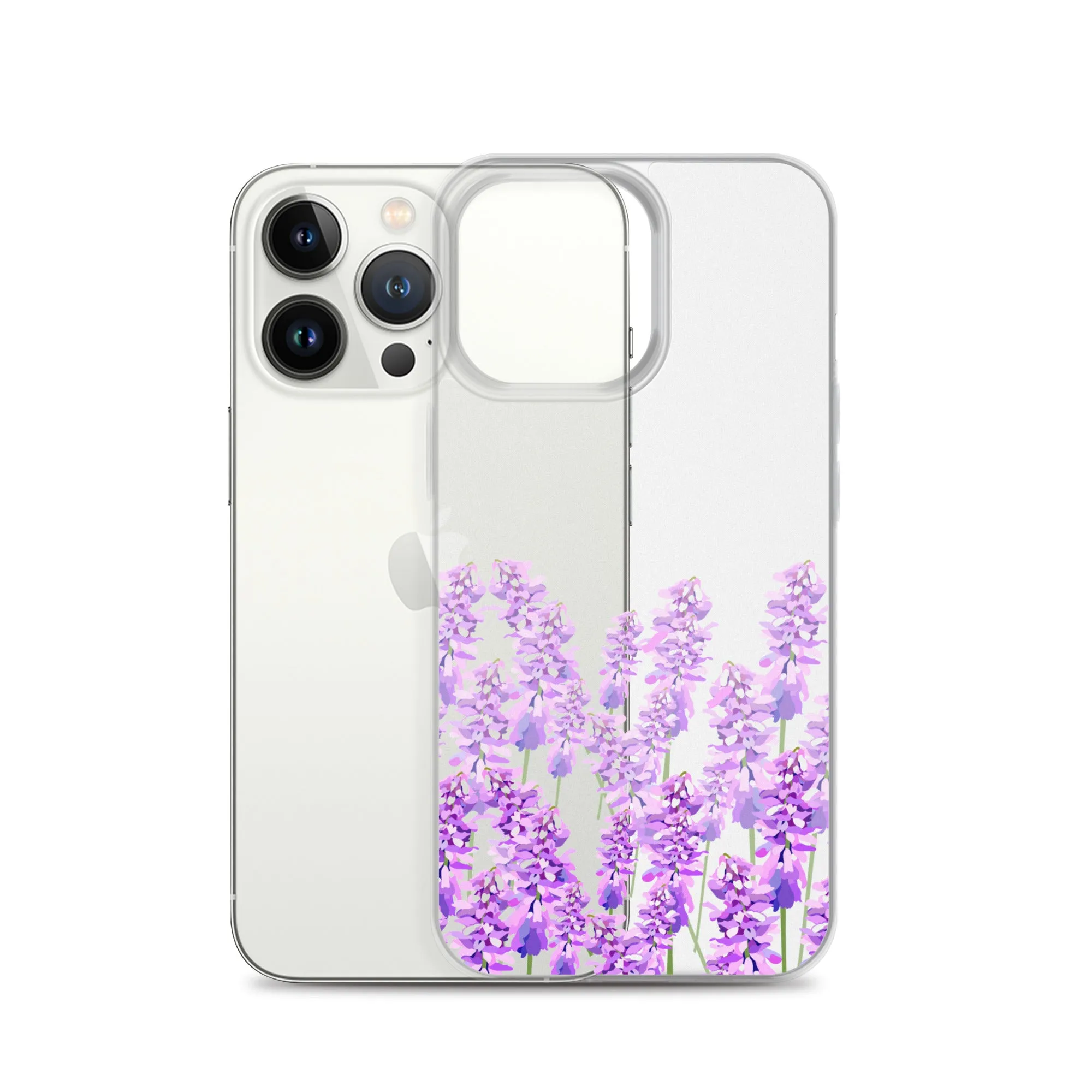 Purple Lavender iPhone 14 13 12 Case, Flowers Floral Clear Transparent Print Cute Aesthetic iPhone 11 Mini SE XS Max XR X 7 8 Cell Phone