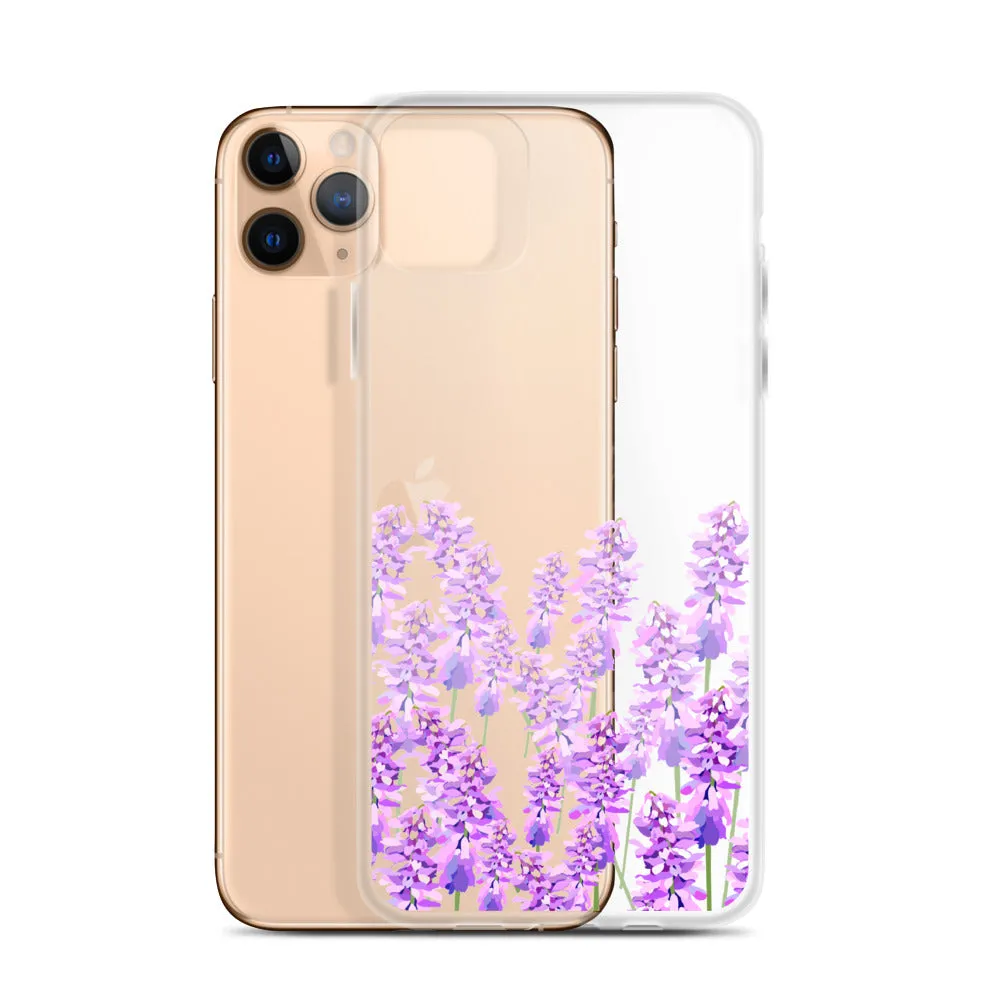 Purple Lavender iPhone 14 13 12 Case, Flowers Floral Clear Transparent Print Cute Aesthetic iPhone 11 Mini SE XS Max XR X 7 8 Cell Phone