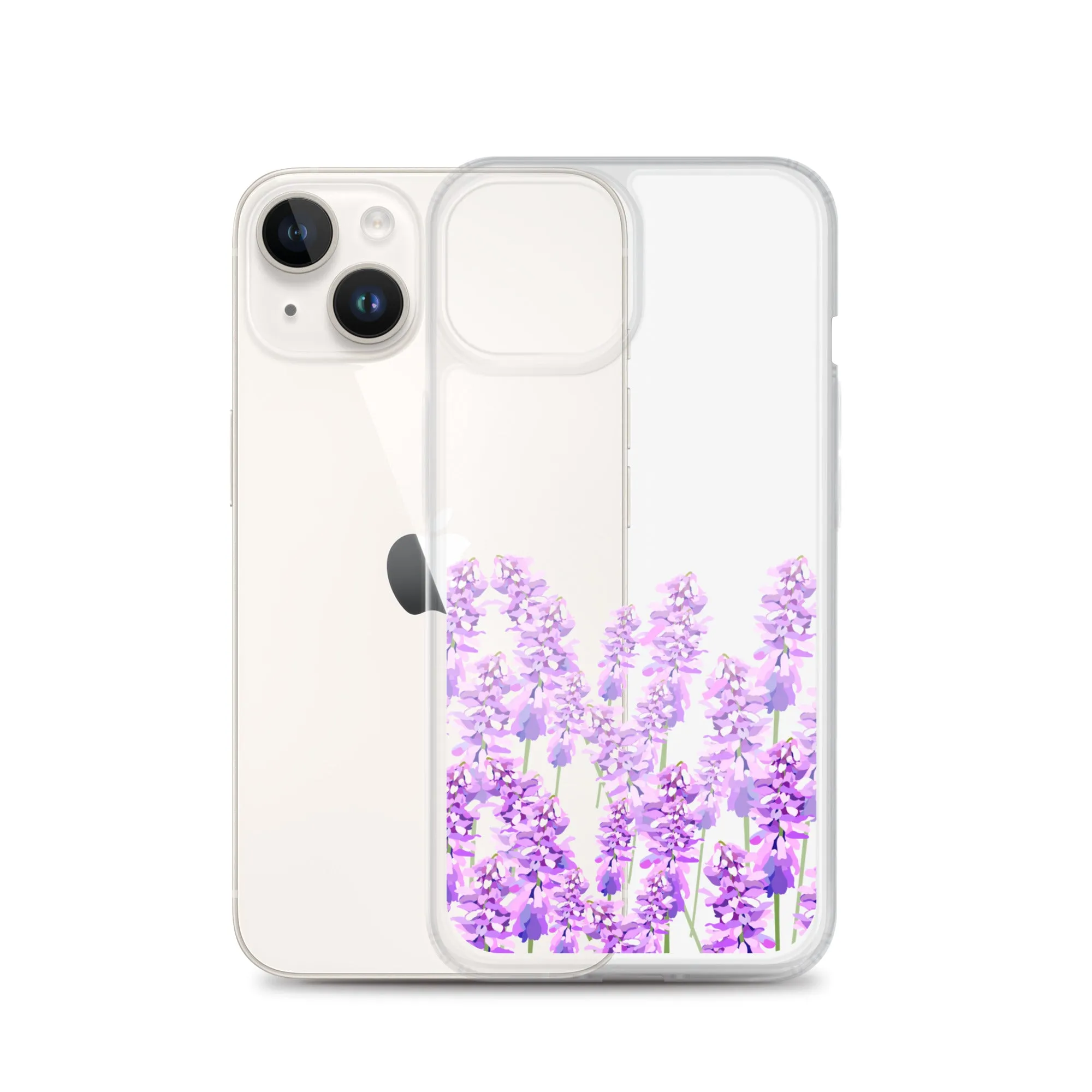 Purple Lavender iPhone 14 13 12 Case, Flowers Floral Clear Transparent Print Cute Aesthetic iPhone 11 Mini SE XS Max XR X 7 8 Cell Phone