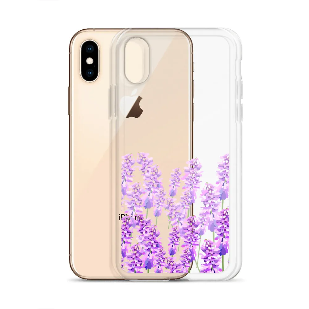 Purple Lavender iPhone 14 13 12 Case, Flowers Floral Clear Transparent Print Cute Aesthetic iPhone 11 Mini SE XS Max XR X 7 8 Cell Phone