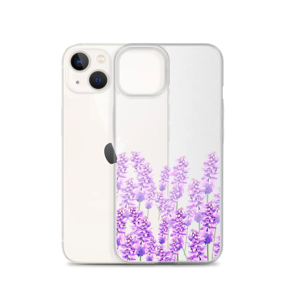 Purple Lavender iPhone 14 13 12 Case, Flowers Floral Clear Transparent Print Cute Aesthetic iPhone 11 Mini SE XS Max XR X 7 8 Cell Phone