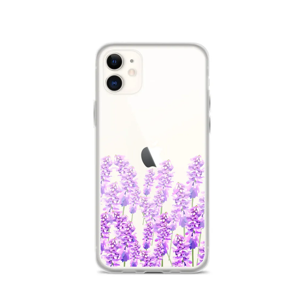 Purple Lavender iPhone 14 13 12 Case, Flowers Floral Clear Transparent Print Cute Aesthetic iPhone 11 Mini SE XS Max XR X 7 8 Cell Phone