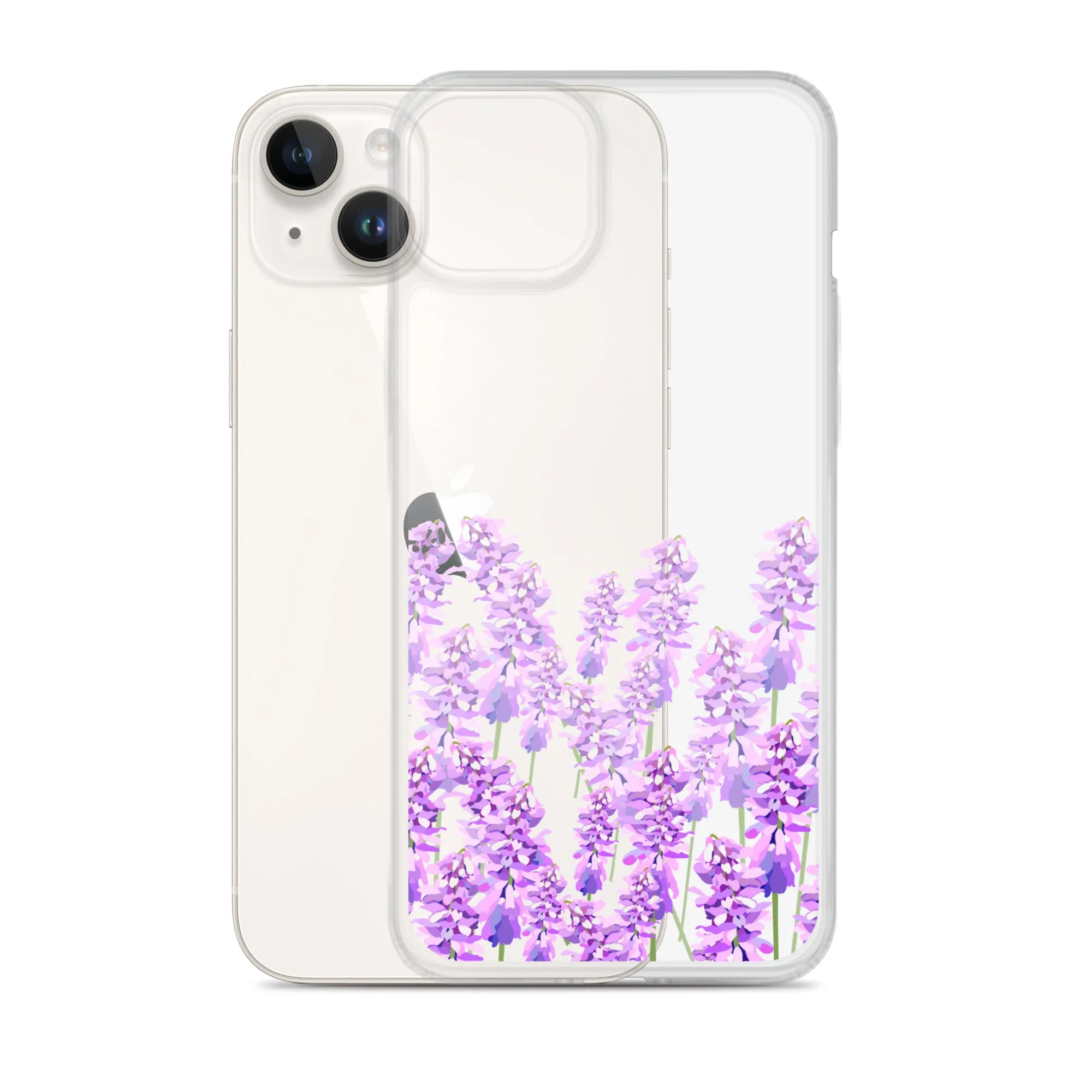 Purple Lavender iPhone 14 13 12 Case, Flowers Floral Clear Transparent Print Cute Aesthetic iPhone 11 Mini SE XS Max XR X 7 8 Cell Phone