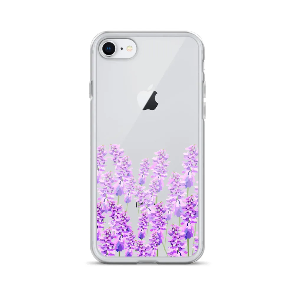 Purple Lavender iPhone 14 13 12 Case, Flowers Floral Clear Transparent Print Cute Aesthetic iPhone 11 Mini SE XS Max XR X 7 8 Cell Phone