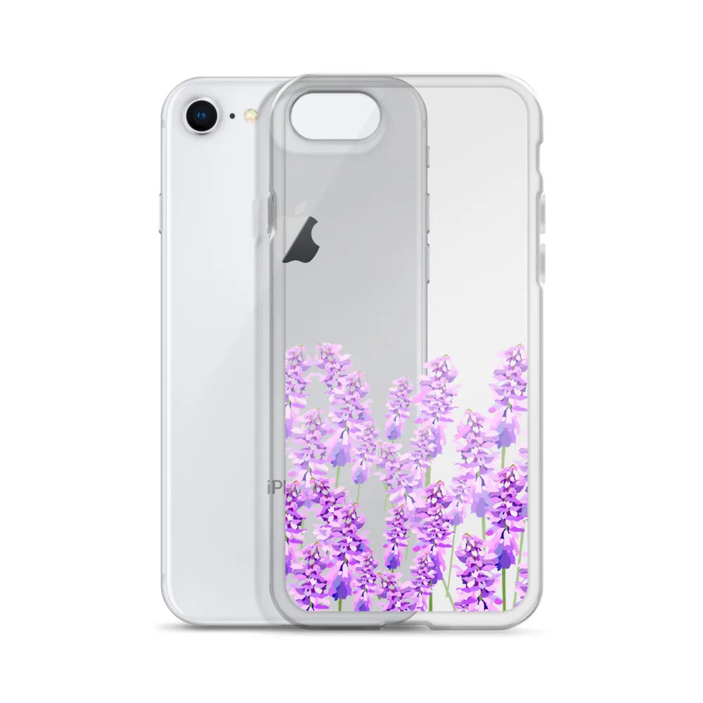 Purple Lavender iPhone 14 13 12 Case, Flowers Floral Clear Transparent Print Cute Aesthetic iPhone 11 Mini SE XS Max XR X 7 8 Cell Phone