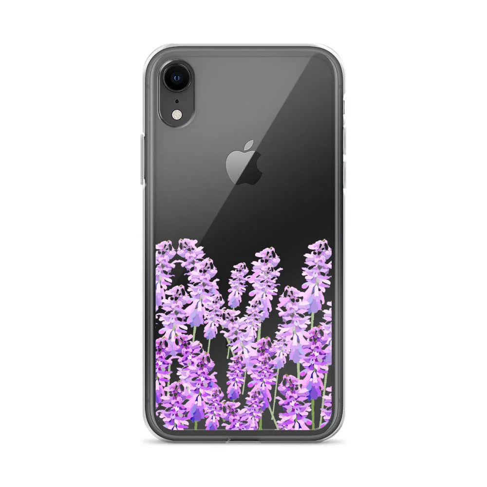 Purple Lavender iPhone 14 13 12 Case, Flowers Floral Clear Transparent Print Cute Aesthetic iPhone 11 Mini SE XS Max XR X 7 8 Cell Phone