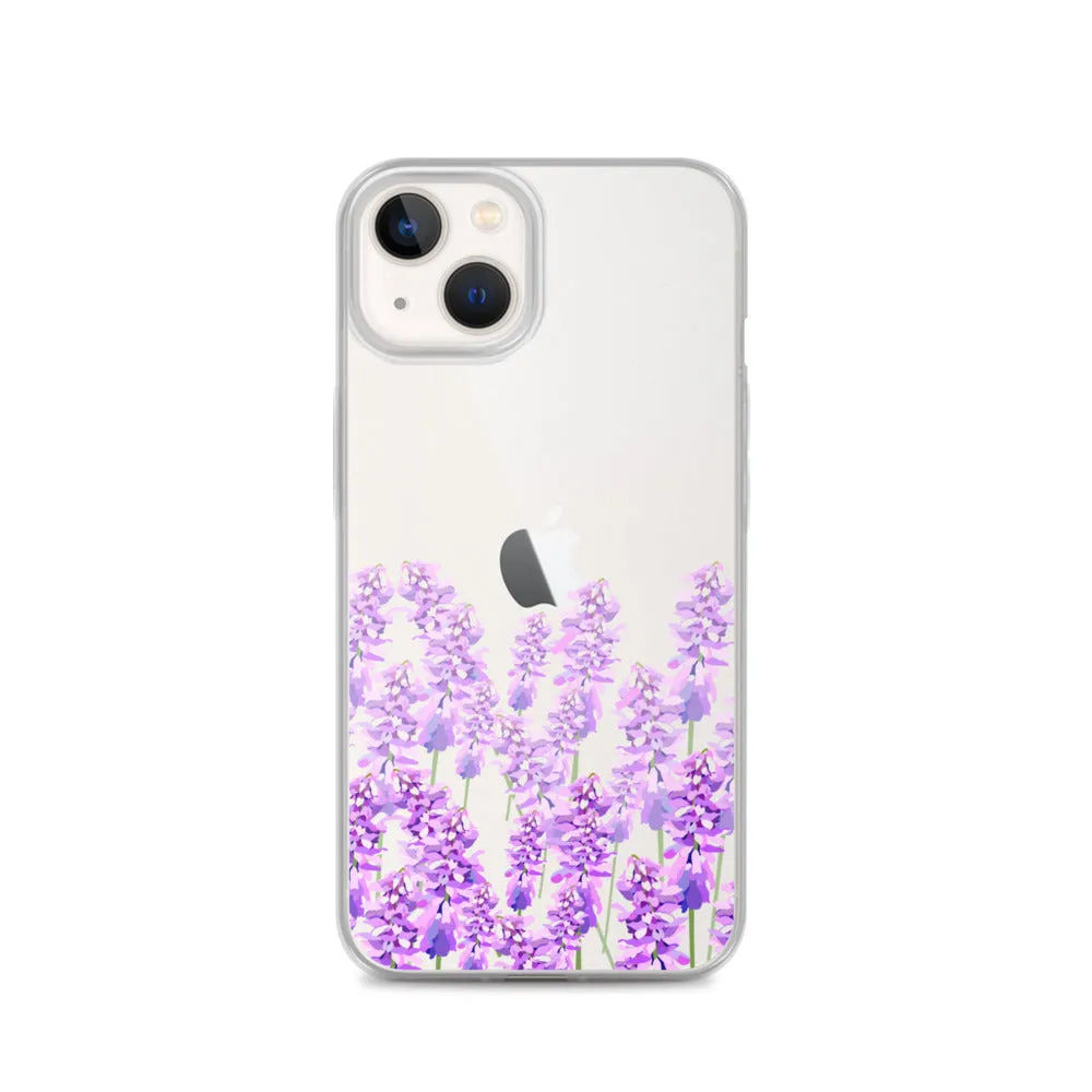 Purple Lavender iPhone 14 13 12 Case, Flowers Floral Clear Transparent Print Cute Aesthetic iPhone 11 Mini SE XS Max XR X 7 8 Cell Phone