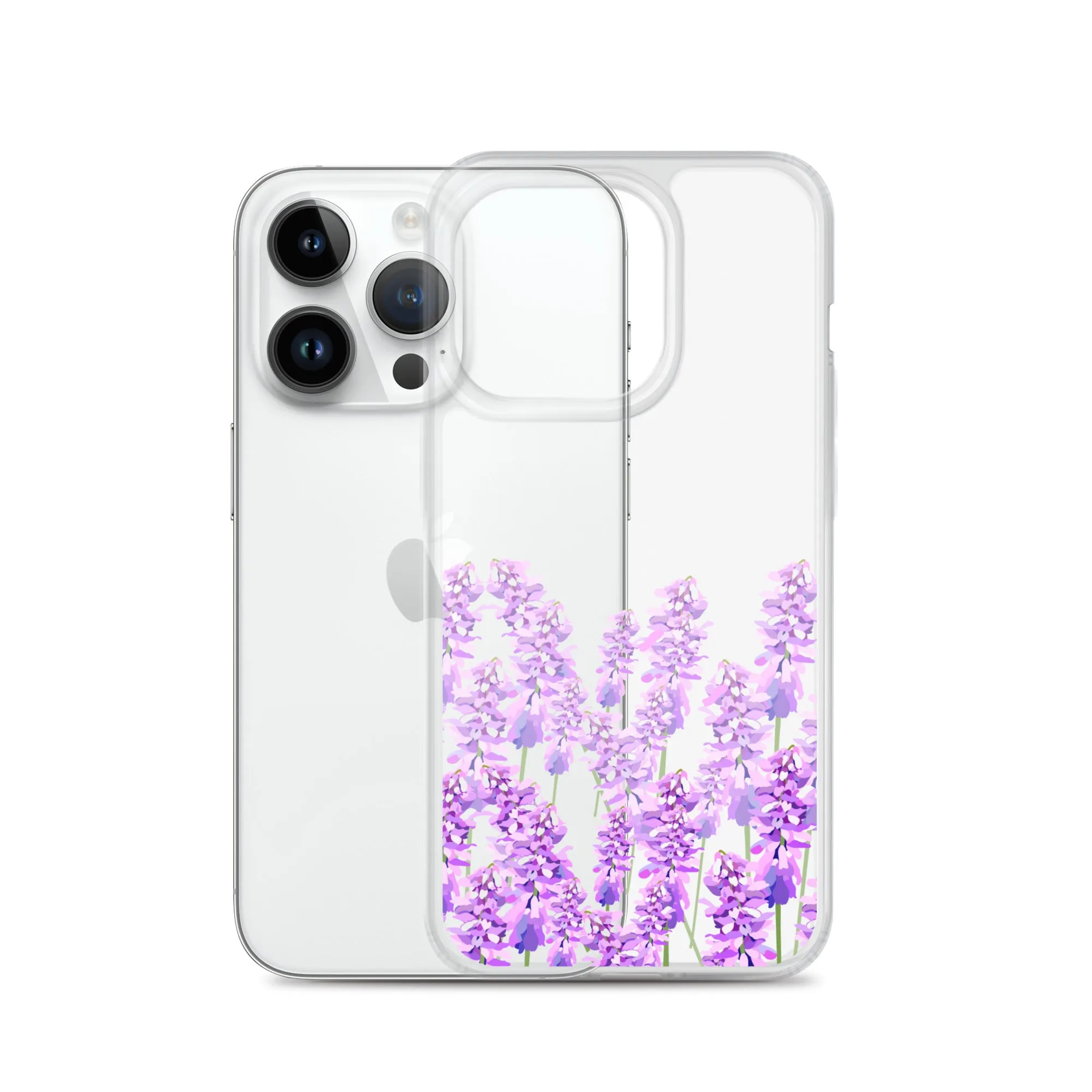 Purple Lavender iPhone 14 13 12 Case, Flowers Floral Clear Transparent Print Cute Aesthetic iPhone 11 Mini SE XS Max XR X 7 8 Cell Phone