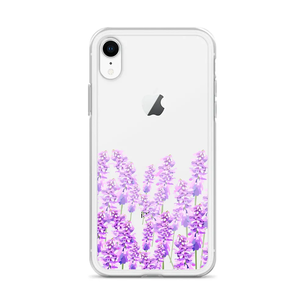 Purple Lavender iPhone 14 13 12 Case, Flowers Floral Clear Transparent Print Cute Aesthetic iPhone 11 Mini SE XS Max XR X 7 8 Cell Phone