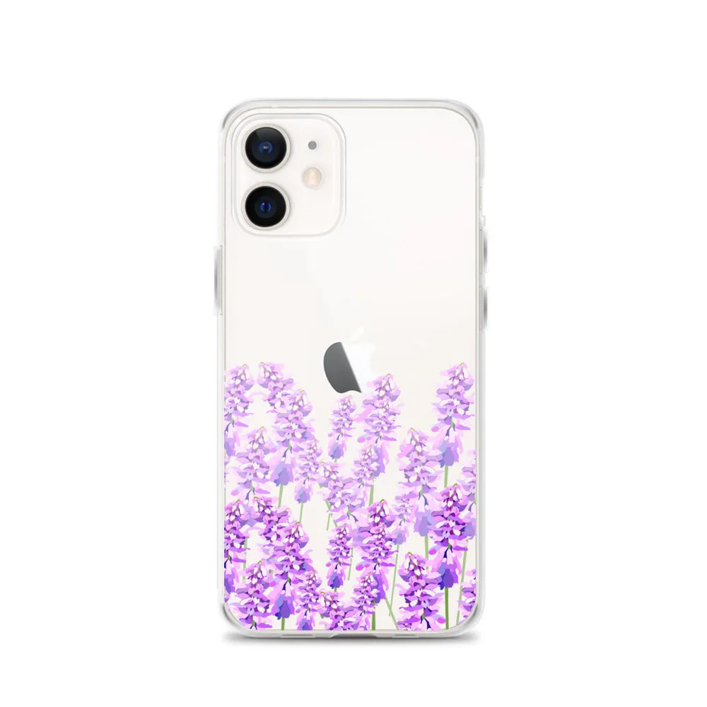 Purple Lavender iPhone 14 13 12 Case, Flowers Floral Clear Transparent Print Cute Aesthetic iPhone 11 Mini SE XS Max XR X 7 8 Cell Phone