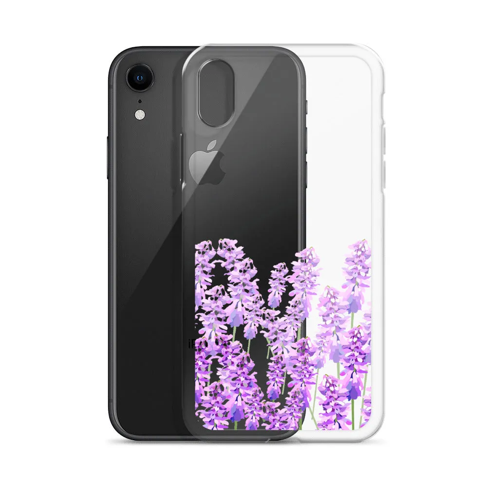 Purple Lavender iPhone 14 13 12 Case, Flowers Floral Clear Transparent Print Cute Aesthetic iPhone 11 Mini SE XS Max XR X 7 8 Cell Phone